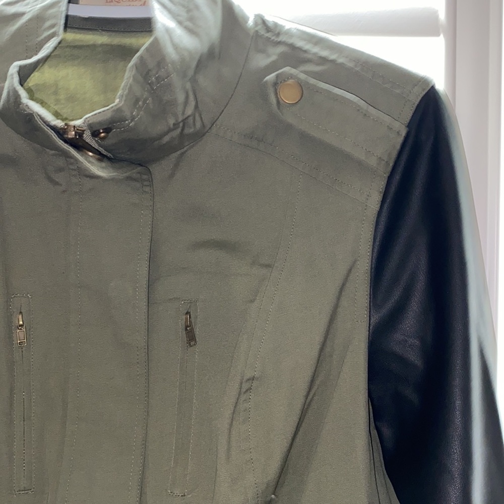 NWT cargo jacket with vegan leather sleeves